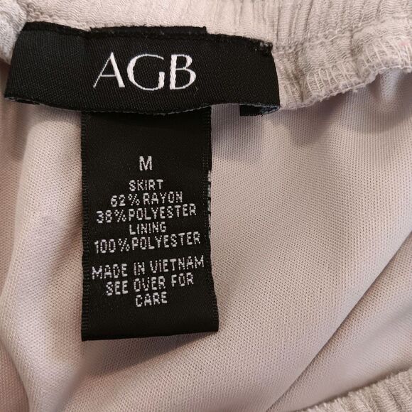 AGB Maxi Skirt M Beige Crinkled Texture Asymmetrical Hem Elastic Waist Lined - Picture 10 of 11